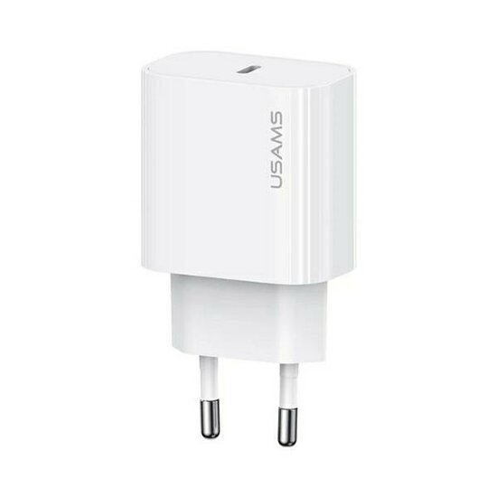 USAMS Wall charger m&eacute;t USB-C Kabel (1M) - Oplader met 1 USB-C poort - 20W - PD2.0 - Wit