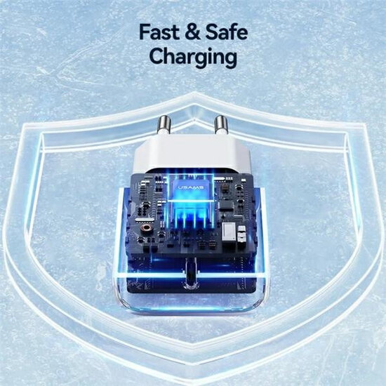 USAMS Wall charger m&eacute;t Lightning Kabel (1M) - Oplader met 1 USB-C poort - 20W - PD2.0 - Wit