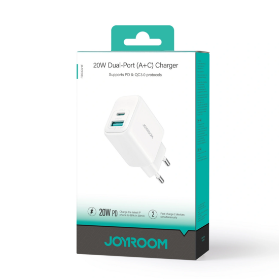 Joyroom Wall charger - Oplader met 1 USB-A en 1 USB-C poort -20W - Quick Charge 3.0 - Wit