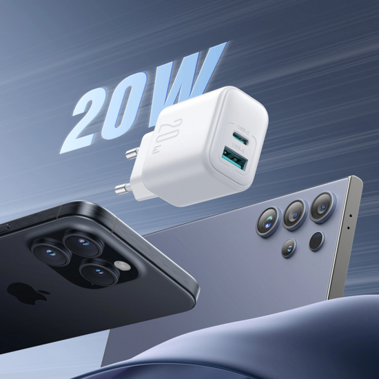 Joyroom Wall charger - Oplader met 1 USB-A en 1 USB-C poort -20W - Quick Charge 3.0 - Wit