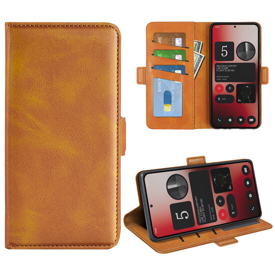 Nothing Phone (2a) / Nothing Phone (2a) Plus Hoesje - MobyDefend Luxe Wallet Book Case (Sluiting Zijkant) - Lichtbruin
