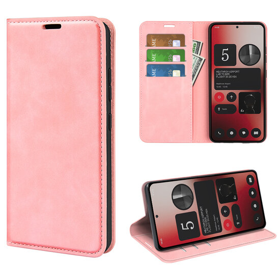 Nothing Phone (2a) / Nothing Phone (2a) Plus Hoesje - Luxe Wallet Bookcase (Magnetische Sluiting) - Roze
