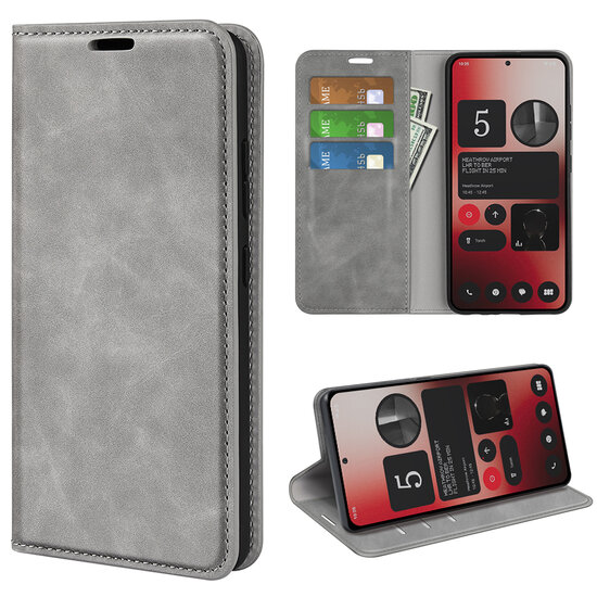 Nothing Phone (2a) / Nothing Phone (2a) Plus Hoesje - Luxe Wallet Bookcase (Magnetische Sluiting) - Grijs