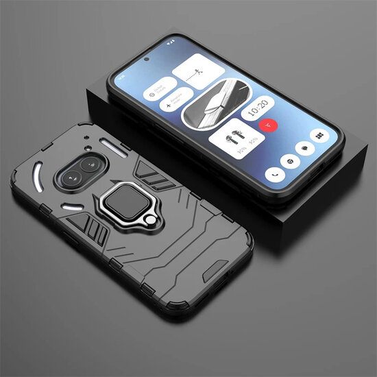 Nothing Phone (2a) / Nothing Phone (2a) Plus Hoesje - MobyDefend Dubbelgelaagde Pantsercase Met Standaard - Zwart