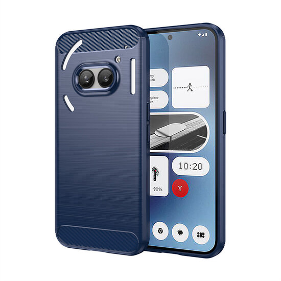 Nothing Phone (2a) / Nothing Phone (2a) Plus Hoesje - MobyDefend TPU Backcover - Geborstelde Metaal &amp; Carbon-Look - Blauw