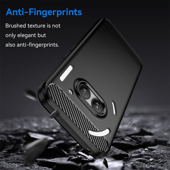 Nothing Phone (2a) / Nothing Phone (2a) Plus Hoesje - MobyDefend TPU Backcover - Geborstelde Metaal &amp; Carbon-Look - Zwart