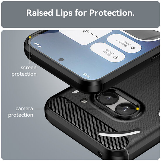 Nothing Phone (2a) / Nothing Phone (2a) Plus Hoesje - MobyDefend TPU Backcover - Geborstelde Metaal &amp; Carbon-Look - Zwart