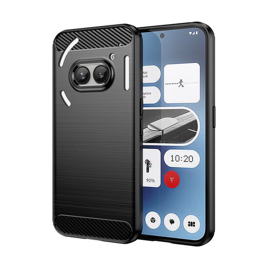 Nothing Phone (2a) / Nothing Phone (2a) Plus Hoesje - MobyDefend TPU Backcover - Geborstelde Metaal &amp; Carbon-Look - Zwart