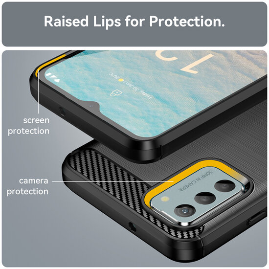 Nokia G42 Hoesje - MobyDefend TPU Backcover - Geborstelde Metaal &amp; Carbon-Look - Zwart