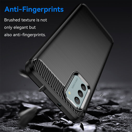 Nokia G42 Hoesje - MobyDefend TPU Backcover - Geborstelde Metaal &amp; Carbon-Look - Zwart