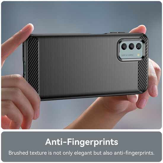 Nokia G42 Hoesje - MobyDefend TPU Backcover - Geborstelde Metaal &amp; Carbon-Look - Zwart