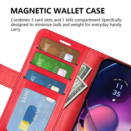 Motorola Moto G54 Hoesje - MobyDefend Wallet Book Case (Sluiting Achterkant) - Rood