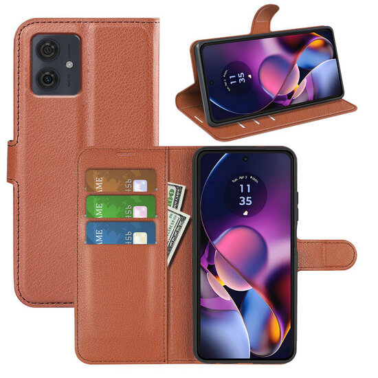 Motorola Moto G54 Hoesje - MobyDefend Kunstleren Wallet Book Case (Sluiting Voorkant) - Bruin