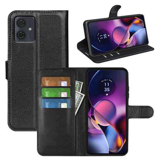 Motorola Moto G54 Hoesje - MobyDefend Kunstleren Wallet Book Case (Sluiting Voorkant) - Zwart