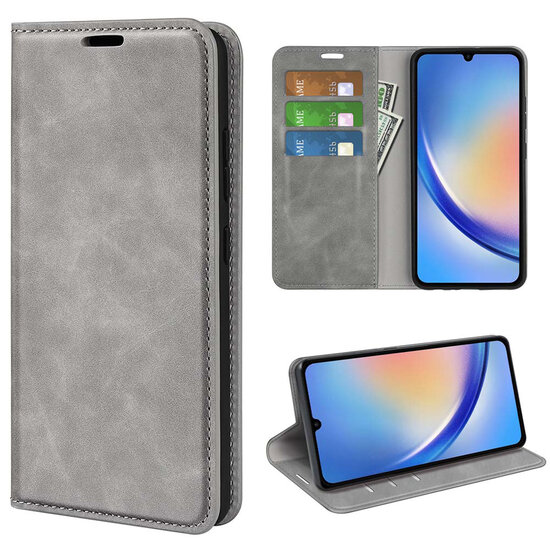 Samsung Galaxy A35 Hoesje - Luxe Wallet Bookcase (Magnetische Sluiting) - Grijs