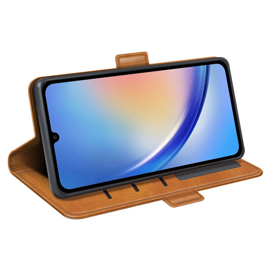 Samsung Galaxy A35 Hoesje - MobyDefend Luxe Wallet Book Case (Sluiting Zijkant) - Lichtbruin