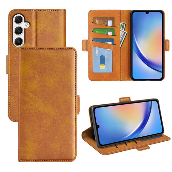 Samsung Galaxy A35 Hoesje - MobyDefend Luxe Wallet Book Case (Sluiting Zijkant) - Lichtbruin