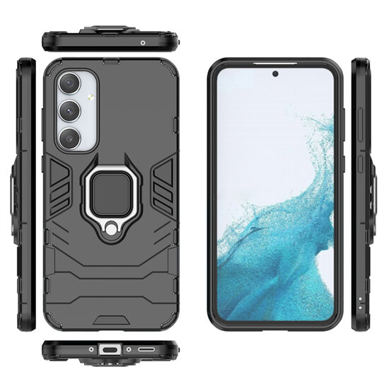 Samsung Galaxy A35 Hoesje - MobyDefend Dubbelgelaagde Pantsercase Met Standaard - Zwart