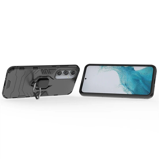 Samsung Galaxy A35 Hoesje - MobyDefend Dubbelgelaagde Pantsercase Met Standaard - Zwart