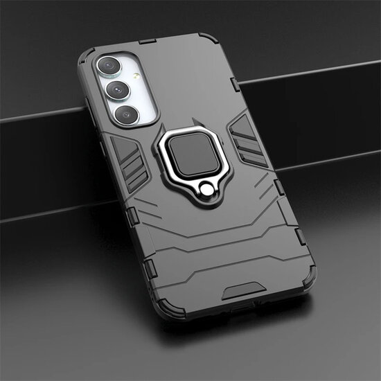 Samsung Galaxy A35 Hoesje - MobyDefend Dubbelgelaagde Pantsercase Met Standaard - Zwart