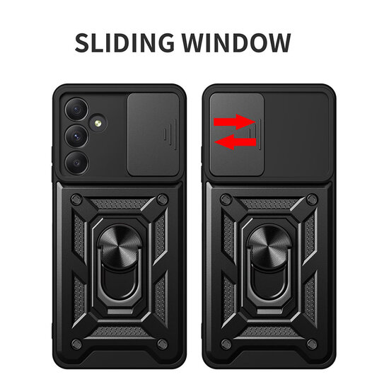 Samsung Galaxy A35 Hoesje - MobyDefend Pantsercase Met Draaibare Ring - Zwart