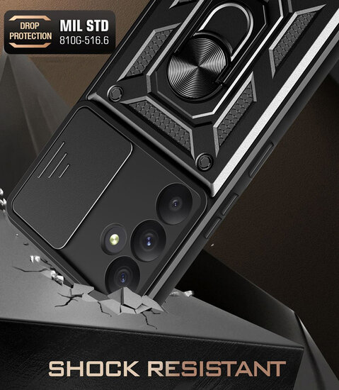 Samsung Galaxy A35 Hoesje - MobyDefend Pantsercase Met Draaibare Ring - Zwart