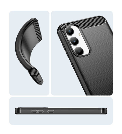 Samsung Galaxy A35 Hoesje - MobyDefend TPU Backcover - Geborstelde Metaal &amp; Carbon-Look - Zwart