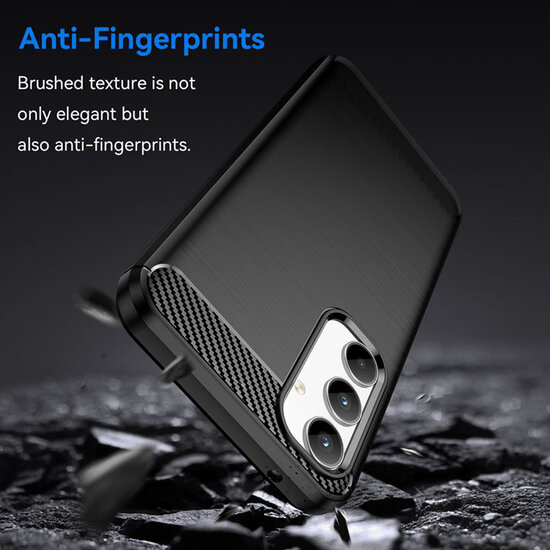 Samsung Galaxy A35 Hoesje - MobyDefend TPU Backcover - Geborstelde Metaal &amp; Carbon-Look - Zwart