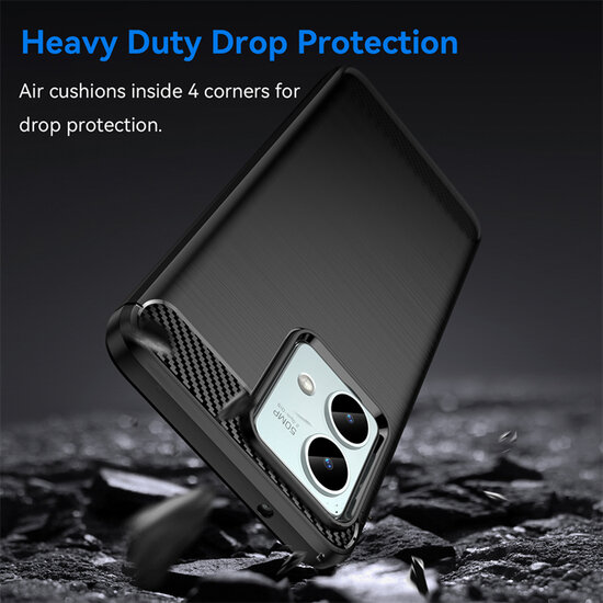 Motorola Moto G84 Hoesje - MobyDefend TPU Backcover - Geborstelde Metaal &amp; Carbon-Look - Zwart