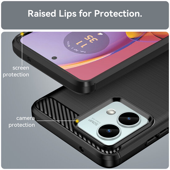 Motorola Moto G84 Hoesje - MobyDefend TPU Backcover - Geborstelde Metaal &amp; Carbon-Look - Zwart
