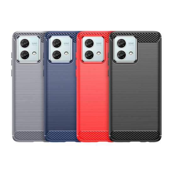 Motorola Moto G84 Hoesje - MobyDefend TPU Backcover - Geborstelde Metaal &amp; Carbon-Look - Zwart
