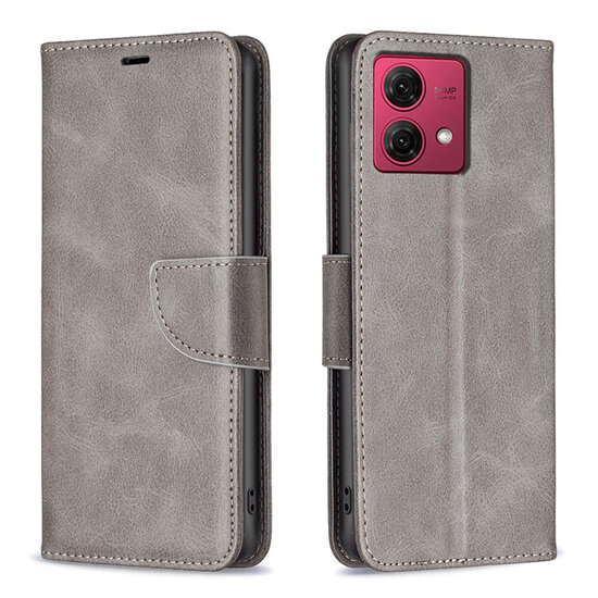 Motorola Moto G84 Hoesje - MobyDefend Wallet Book Case Met Koord - Grijs