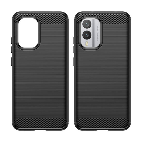 Nokia X30 Hoesje - MobyDefend TPU Backcover - Geborstelde Metaal &amp; Carbon-Look - Zwart