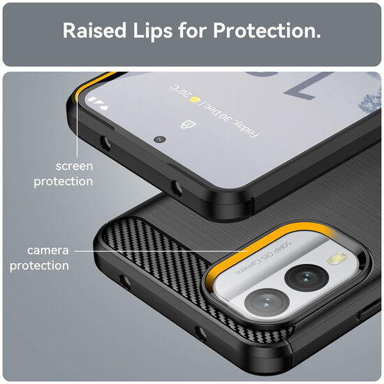 Nokia X30 Hoesje - MobyDefend TPU Backcover - Geborstelde Metaal &amp; Carbon-Look - Zwart