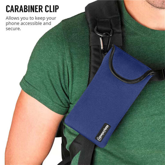 Hoesje voor OnePlus Nord 2T - MobyDefend Neopreen Pouch Met Karabijnhaak - Insteekhoesje - Riemlus Hoesje - Blauw