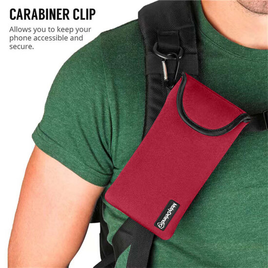 Hoesje voor OnePlus Nord 2T - MobyDefend Neopreen Pouch Met Karabijnhaak - Insteekhoesje - Riemlus Hoesje - Rood
