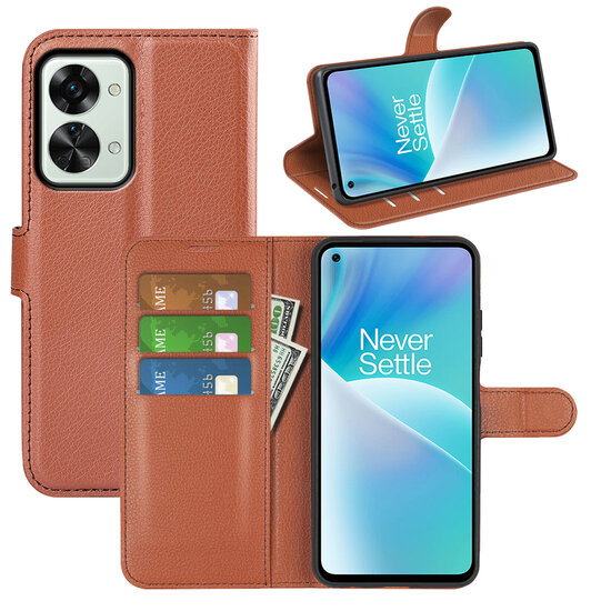 OnePlus Nord 2T Hoesje - MobyDefend Kunstleren Wallet Book Case (Sluiting Voorkant) - Bruin