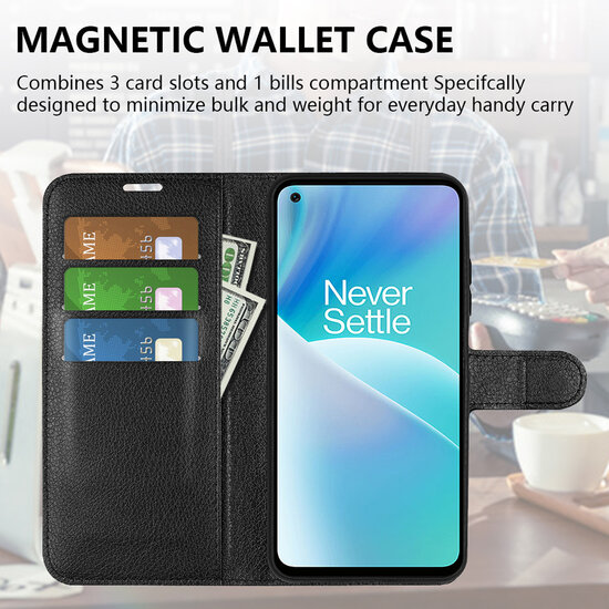 OnePlus Nord 2T Hoesje - MobyDefend Kunstleren Wallet Book Case (Sluiting Voorkant) - Zwart