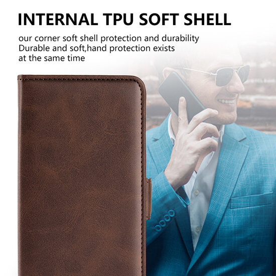 OnePlus Nord 2T Hoesje - MobyDefend Luxe Wallet Book Case (Sluiting Zijkant) - Lichtbruin
