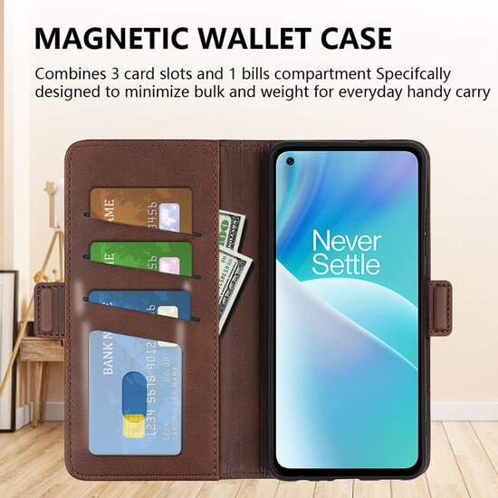 OnePlus Nord 2T Hoesje - MobyDefend Luxe Wallet Book Case (Sluiting Zijkant) - Lichtbruin