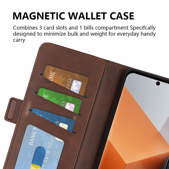 Xiaomi Redmi Note 13 Pro Plus Hoesje - MobyDefend Luxe Wallet Book Case (Sluiting Zijkant) - Bruin