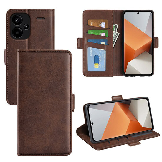 Xiaomi Redmi Note 13 Pro Plus Hoesje - MobyDefend Luxe Wallet Book Case (Sluiting Zijkant) - Bruin