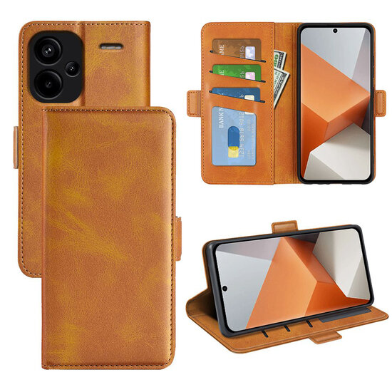 Xiaomi Redmi Note 13 Pro Plus Hoesje - MobyDefend Luxe Wallet Book Case (Sluiting Zijkant) - Lichtbruin