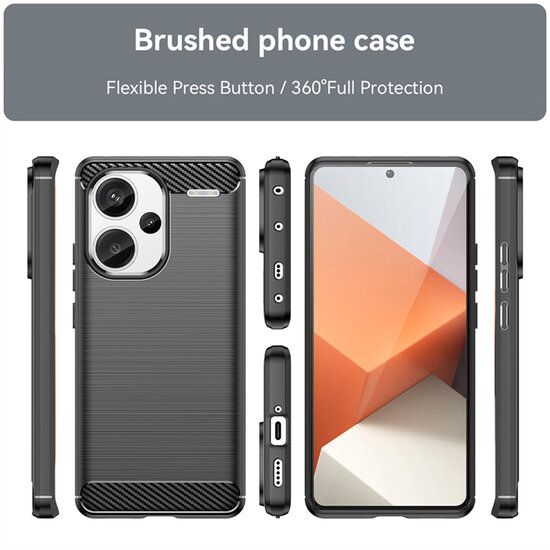 Xiaomi Redmi Note 13 Pro Plus Hoesje - MobyDefend TPU Backcover - Geborstelde Metaal &amp; Carbon-Look - Zwart