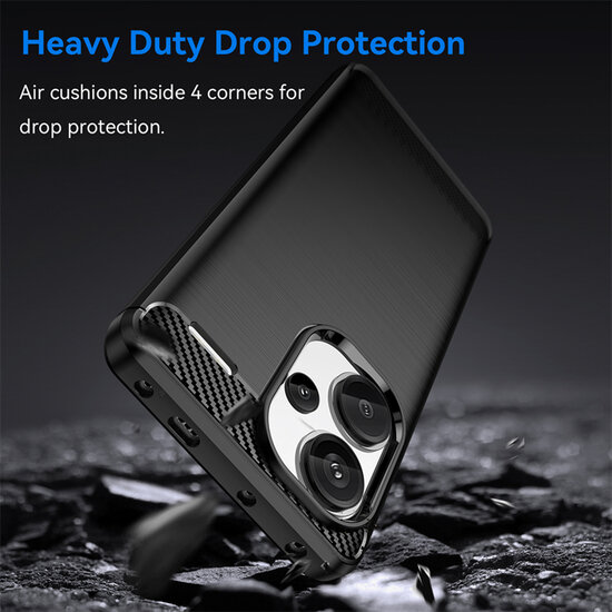 Xiaomi Redmi Note 13 Pro Plus Hoesje - MobyDefend TPU Backcover - Geborstelde Metaal &amp; Carbon-Look - Zwart