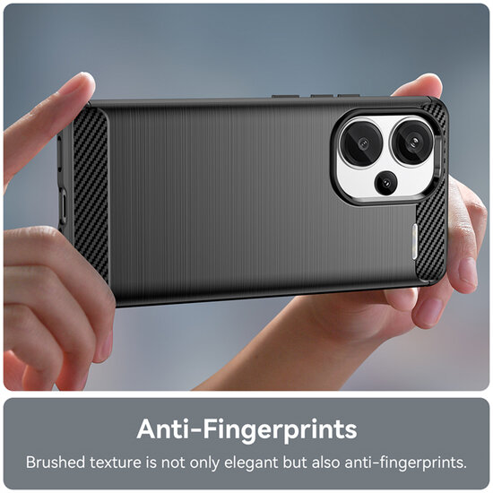 Xiaomi Redmi Note 13 Pro Plus Hoesje - MobyDefend TPU Backcover - Geborstelde Metaal &amp; Carbon-Look - Zwart