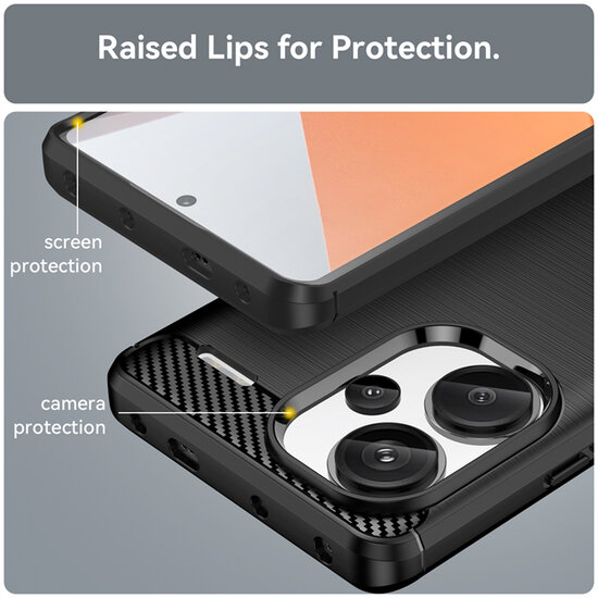 Xiaomi Redmi Note 13 Pro Plus Hoesje - MobyDefend TPU Backcover - Geborstelde Metaal &amp; Carbon-Look - Zwart