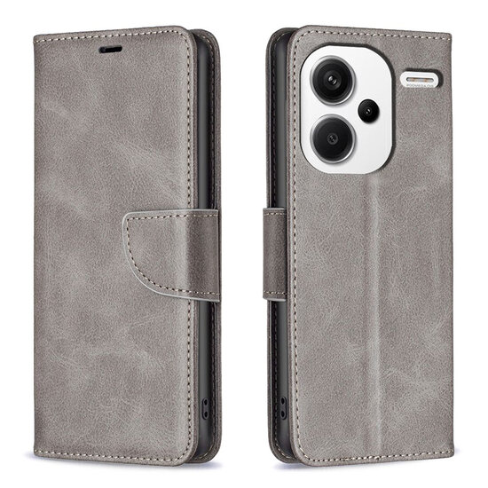 Xiaomi Redmi Note 13 Pro Plus Hoesje - MobyDefend Wallet Book Case Met Koord - Grijs
