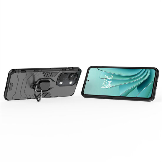 OnePlus Nord 3 Hoesje - MobyDefend Dubbelgelaagde Pantsercase Met Standaard - Zwart