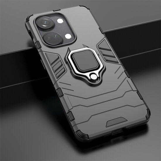 OnePlus Nord 3 Hoesje - MobyDefend Dubbelgelaagde Pantsercase Met Standaard - Zwart